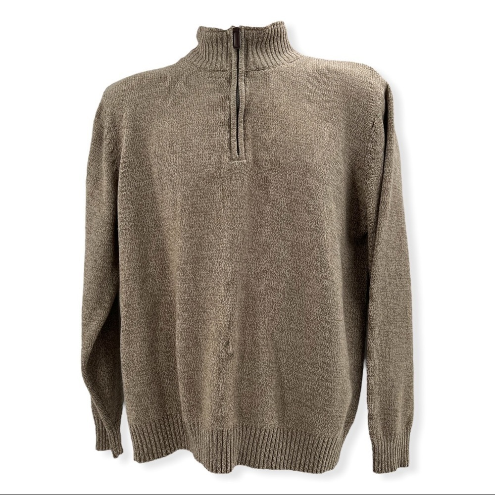 Oscar De La Renta Sherpa Collar Knit Sweater Designer Khaki Size L